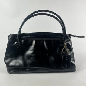Estée Lauder Black Faux Leather Satchel Handbag Gold Hardware Makeup Bag Purse